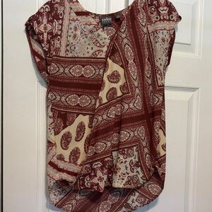 Soho Women's Bohemian Print Blouse - Burgundy and Cream